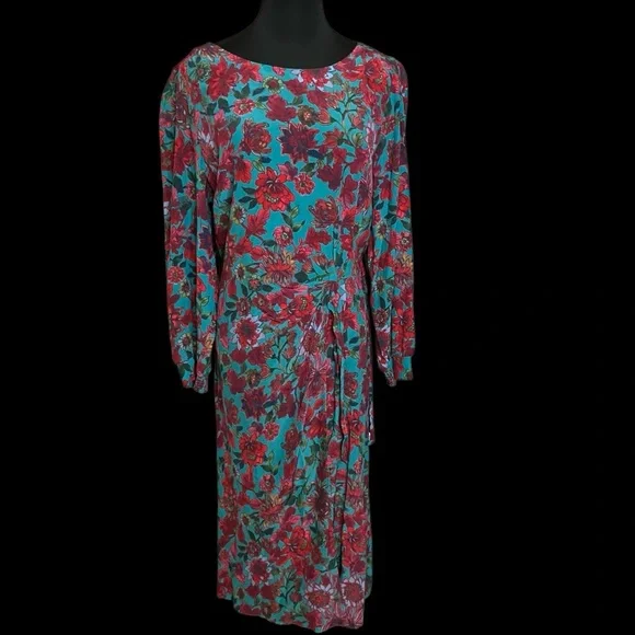 Talbots Teal Floral Dress Mid-length Sustainable Size 16 - Picture 7 of 12